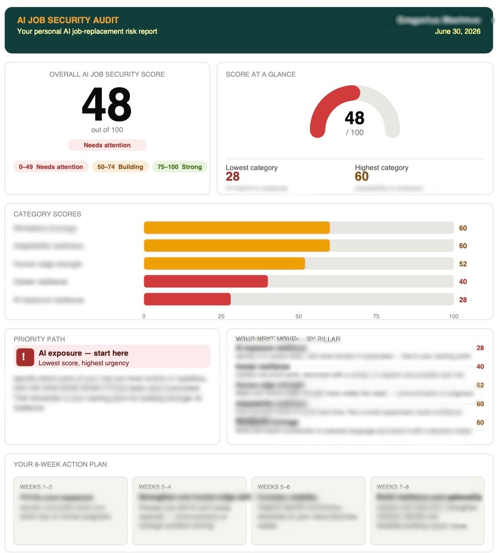 Sample AI Job Security Audit dashboard report